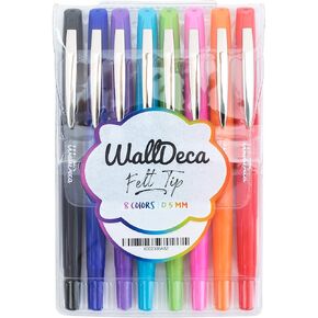 أقلام ذات رأس لباد من WallDeca، أقلام ألوان دقيقة (0.5 مم)، أقلام مجلة ملونة، أقلام مخططة، مصنوعة للكتابة اليومية والمجلات والملاحظات والخربشات، للمعلمين والطلاب (8 عبوات)
