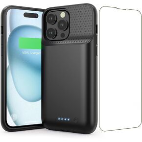 Battery Case for iPhone 15 Pro Max,Powerful 8600mah Ultra-Slim Protective Charging Case,15W Fast Charging Portable Rechargeable Expandable Battery Charger Cover for iPhone 15 Pro Max(6.7inch)-Black