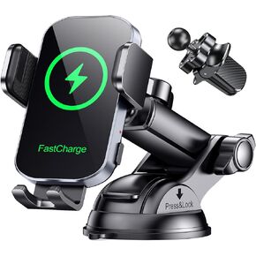 Wireless Car Charger, Auto Clamping Car Phone Holder Charger, 15W Fast Charging Phone Mount for Dash Windshield Vent for iPhone 15 14 13 12 11 Pro Max, Samsung Galaxy S24+ S23 Ultra S22 S21+