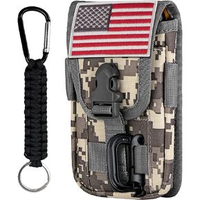bvya Tactical Molle Phone Pouch, Smartphone Waist Belt Holster Buckle Closure Utility Card Holder with Flag Patch Paracord Keyring and 1 D-Ring for 4.7"-6.9" Cell Phone