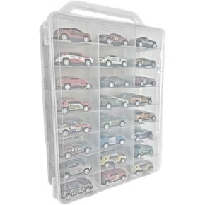 Carrying Cases Compatible with 48 Hot Wheels,Double Sided Storage Box for Matchbox Cars,Portable Transparent Toy Car Storage Case with 46 Slot,Case Only (Transparent)