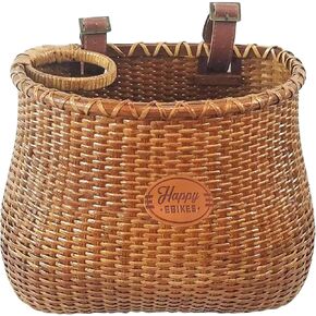 Nantucket Style Front Wicker Bike Basket, Universal Fit, Leather Straps, Convenient and Portable