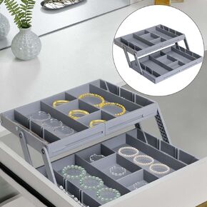 2/3 Tier Drawer Organizer Multi Level Collapsible Expandable Desk Organizer Trays For Office Supplies, Kitchen Gadgets Utensils, Vanity, Makeup, Jewelry (1 Row with 3-Tier)