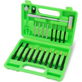 SWANLAKE 22PC Punch Set and Hammer with Brass, Hollow, Steel, Plastic Punches, Brass Punch for Maintenance.