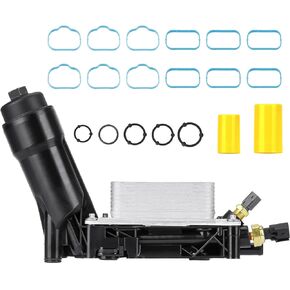 Engine Oil Cooler with Oil Filter Housing Adapter Gaskets Sensor 5184294AE for 2011-2013 3.6L V6 Jeep Grand Cherokee/Wrangler, Dodge Avenger/Challenger/Charger/Grand Caravan