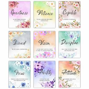 9Pcs Motivational Posters for Classroom Office - Inspirational Encouraging Quotes Affirmation Wall Art - Aesthetic Pictures Collage Kit for Teens Kids Adults Room Decor - Unframed 8 x 10 Prints