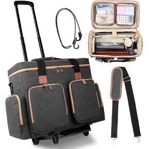 Rolling Teacher Tote Bag with Detachable Trolley, Wheeled Teacher Bag with Padded Laptop Compartment for up to 15.6 Inch, Multifunctional Rolling Briefcase for Teaching& Office (Elegant Gray)