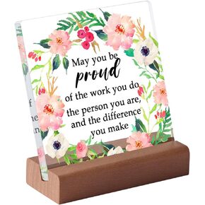 Thank You Farewell Gift for Women Men Friend Boss Retirement Gift Square Acrylic Desk Plaque Sign With Wood Stand Decor for Home Office Desk-I Thank You from The Bottom of My Heart Sign