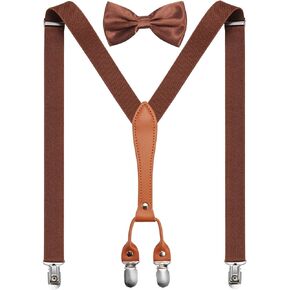 Boys 4 Clips Suspender and Bow Tie Set Kids Adjustable Y-Back Suspender Bowtie Set for Wedding Birthday