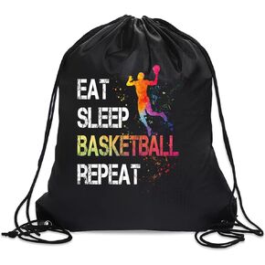 Eat Sleep Basketball Repeat Drawstring Backpack For Men Women, Waterproof Sport Sackpack For Basketball Lover Basketball Fan, Funny Birthday Christmas String Gym Bag Gifts For Her Him