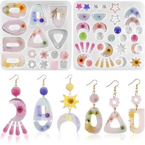 Resin Jewelry Molds Silicone, 2 PCS Earring Resin Molds with Hole, Resin Casting Molds for DIY Crafting Earrings Necklace Pendant Keychains Jewelry Making