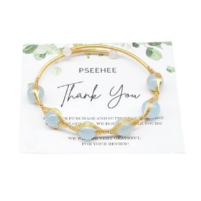 Handmade Genuine Aquamarine 14k Gold Filled Wire Wrapped Bracelet, Evil Eye Birthstone Chakra Soothing Gemstone Crystal Beads Adjustable Bangle Cuff Jewelry Gift for Women Girls