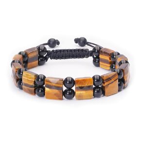 Tiger Eye Bracelet for Men - GENASTO Mens Beads Bracelet Tiger Eye and Black Obsidian Stone Beads Bracelet Protection Crystal Stone, Handmade Adjustable Flatbeads Bracelet for Balance and Grounding