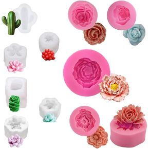 11 pcs Succulent Silicone Mold Flower Molds, Cactus Resin Mold Bloom Rose Silicone Candle Mold for DIY Handmade Soap Cake Decoration Candle Making Epoxy Resin Polymer Clay Dessert Chocolate Candy