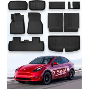 9 Pcs for Tesla Model Y 7 Seater Floor Mats 2024 2023 2022 2021 2020 with Backrest Mat, Full Set for Tesla Model Y All Weather Cargo Liners Front Rear Trunk, for Model Y Accessories 2020-2024