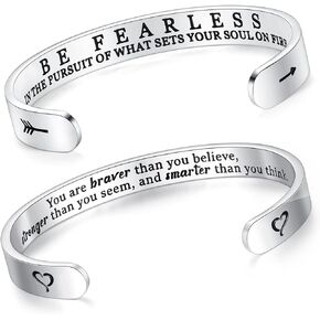 SAM & LORI Set of 2 Bracelets for Women Teens-Be Fearless+You are Braver