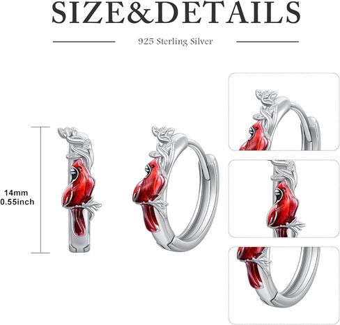 أقراط CRMAD كاردينال للنساء من الفضة الإسترلينية أقراط كاردينال مجوهرات الطيور هدية كاردينال حمراء للفتيات in Kuwait
