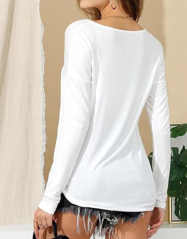DOUBLJU 3 Pack Casual Long Sleeve V Neck T Shirts Loose Fit Pullover Trendy Tunic Tops Workout Sets for Women in Saudi Arabia
