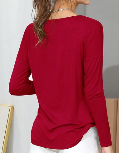 DOUBLJU 3 Pack Casual Long Sleeve V Neck T Shirts Loose Fit Pullover Trendy Tunic Tops Workout Sets for Women in Saudi Arabia