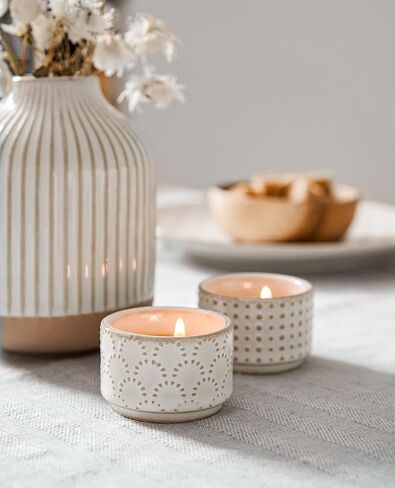 LE TAUCI Tealight Candle Holder, Ceramic Small Candle Holders Bulk,Embossed Candle Holders for Table Centerpiece, Father Day, Wedding, Gift, Home Decor, Set of 12, Arctic White in Saudi Arabia