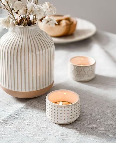 LE TAUCI Tealight Candle Holder, Ceramic Small Candle Holders Bulk,Embossed Candle Holders for Table Centerpiece, Father Day, Wedding, Gift, Home Decor, Set of 12, Arctic White in Saudi Arabia