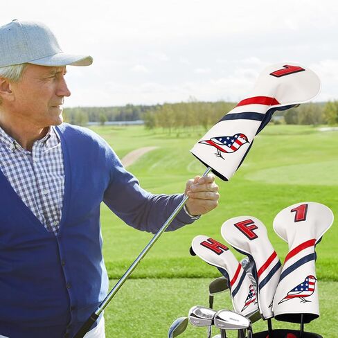 Craftsman Golf USA Flag Birdie Red Blue Stripes Golf Club Head Covers for Woods and Driver Hybrids in Saudi Arabia