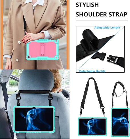 Case for Onn. 10.4" Tablet Pro 2023 Model: 100110603 Heavy Duty Protective Cover with Kickstand Built in Shoulder Strap Kids Friendly Shell Case Fit for Onn 10.4 inch Tablet Pro (Green+Pink) in Saudi Arabia