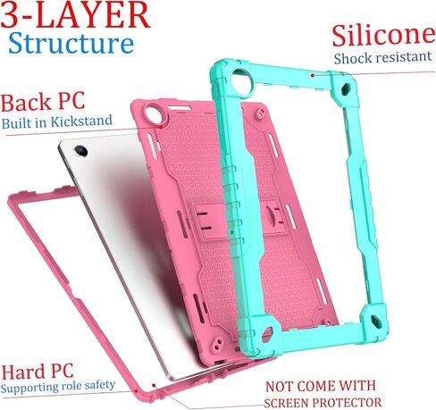 Case for Onn. 10.4" Tablet Pro 2023 Model: 100110603 Heavy Duty Protective Cover with Kickstand Built in Shoulder Strap Kids Friendly Shell Case Fit for Onn 10.4 inch Tablet Pro (Green+Pink) in Saudi Arabia