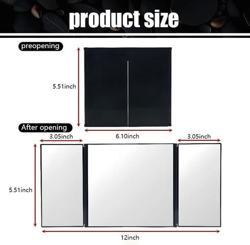 1 PC Car Tri-fold Folding Sun Visor Vanity Mirror, 12" x 5.5" Travel High-definition Vanity Mirror, Portable Velcro Mounted Sun Visor Makeup Mirror, Universal for Car Interior Accessory (Black) in Saudi Arabia