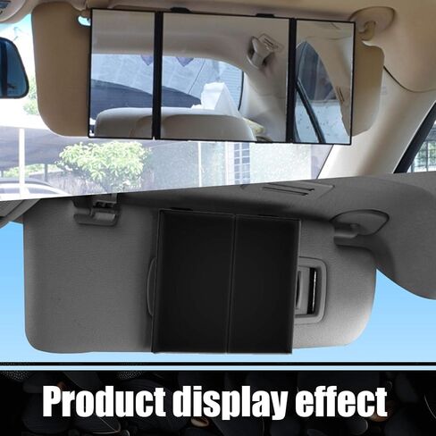 1 PC Car Tri-fold Folding Sun Visor Vanity Mirror, 12" x 5.5" Travel High-definition Vanity Mirror, Portable Velcro Mounted Sun Visor Makeup Mirror, Universal for Car Interior Accessory (Black) in Saudi Arabia