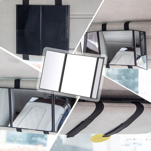 1 PC Car Tri-fold Folding Sun Visor Vanity Mirror, 12" x 5.5" Travel High-definition Vanity Mirror, Portable Velcro Mounted Sun Visor Makeup Mirror, Universal for Car Interior Accessory (Black) in Saudi Arabia