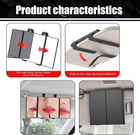 1 PC Car Tri-fold Folding Sun Visor Vanity Mirror, 12" x 5.5" Travel High-definition Vanity Mirror, Portable Velcro Mounted Sun Visor Makeup Mirror, Universal for Car Interior Accessory (Black) in Saudi Arabia