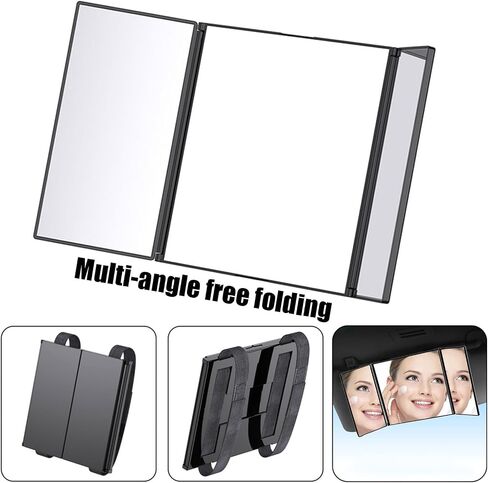 1 PC Car Tri-fold Folding Sun Visor Vanity Mirror, 12" x 5.5" Travel High-definition Vanity Mirror, Portable Velcro Mounted Sun Visor Makeup Mirror, Universal for Car Interior Accessory (Black) in Saudi Arabia