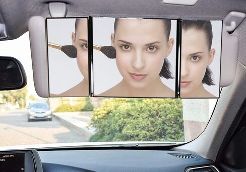مرآة زينة كبيرة للسيارة من Home-X بتصميم ثلاثي الطي، ملحقات سفر للسيارة، منضدة قابلة للطي، منضدة مكياج للسفر، مرآة سيارة مثبتة بحزام، مقاس 30.48 سم طولًا × 13.97 سم عرضًا، باللون الأسود in Saudi Arabia