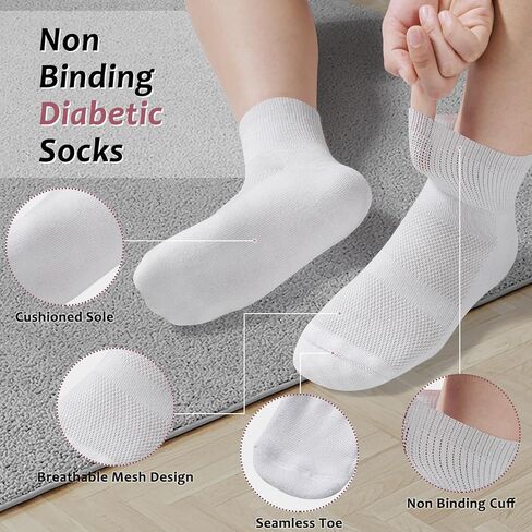 Diabetic Socks for Men Women,5 Pairs Bamboo Diabetic Ankle Socks for Women,Non-Binding Diabetic Socks in Kuwait