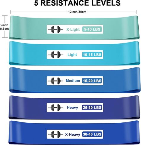 Resistance Bands for Working Out - 5 Levels Exercise Bands Resistance Bands Set with Instruction Guide and Carry Bag, Ideal for Leg Strength Training, Rehab, Yoga in Saudi Arabia