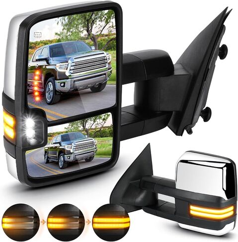 Towing Mirrors Chrome for Chevy GMC 2014-2018 Silverado 1500 Sierra 1500 2500 3500 HD, 2015-18 Silverado 2500 3500 HD Power Heated with Arrow Clearance Running Light Manual Folding Telescoping Pair in Saudi Arabia