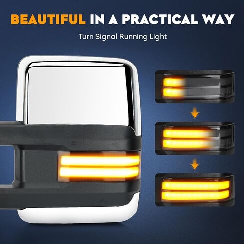 Towing Mirrors Chrome for Chevy GMC 2014-2018 Silverado 1500 Sierra 1500 2500 3500 HD, 2015-18 Silverado 2500 3500 HD Power Heated with Arrow Clearance Running Light Manual Folding Telescoping Pair in Saudi Arabia