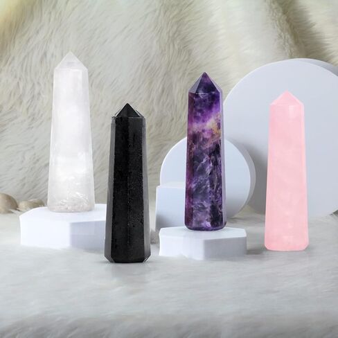 4 Pcs Healing Crystal Wand Set - Crystal Towers Set - Chakra Wand - Clear Quartz - Amethyst - Rose Quartz - Crystal Points - Reiki Supplies - Chakra Decor - Crystal Obelisk - Good Luck Gifts in Kuwait