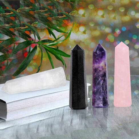 4 Pcs Healing Crystal Wand Set - Crystal Towers Set - Chakra Wand - Clear Quartz - Amethyst - Rose Quartz - Crystal Points - Reiki Supplies - Chakra Decor - Crystal Obelisk - Good Luck Gifts in Kuwait