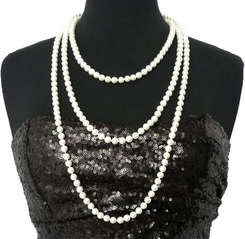 عقد نسائي طويل بطول 90، 96 بوصة من اللؤلؤ الزجاجي الصناعي 1920 من الخرز الزعنفة العنقودية الطويلة in Kuwait