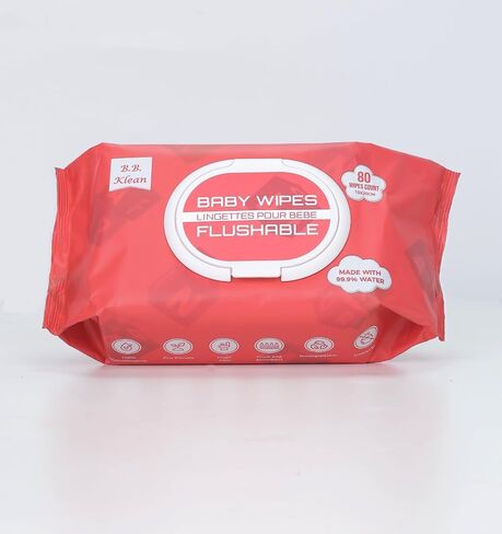 B.B. Klean Flushable Baby Wipes | Hypoallergenic | Sensitive Skin | Thick & Absorbent | Durable | Unscented | 99.9% Water | Eco-Friendly | 80 Wipes Inside (4) in Saudi Arabia