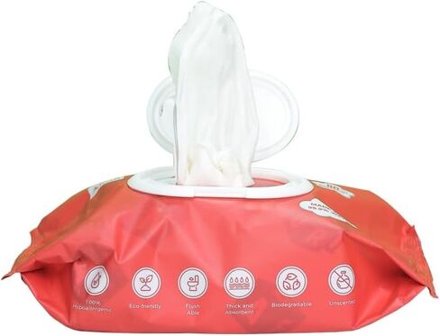 B.B. Klean Flushable Baby Wipes | Hypoallergenic | Sensitive Skin | Thick & Absorbent | Durable | Unscented | 99.9% Water | Eco-Friendly | 80 Wipes Inside (4) in Saudi Arabia