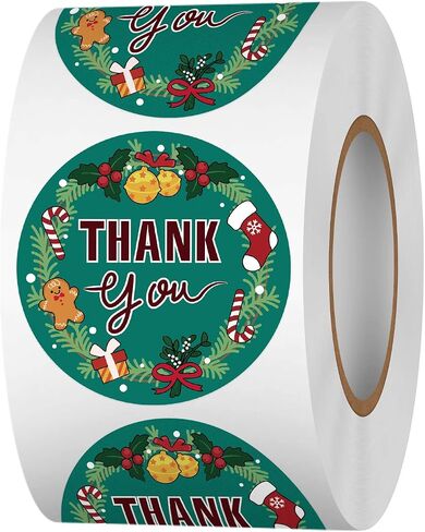 500 Pcs Christmas Thank You Stickers Roll for Small Business, 1.5 Inch Red Winter Holiday Round Label, for Goodie Bags,Gift Favors Box, Cards Decorations, Envelope Seals in Saudi Arabia