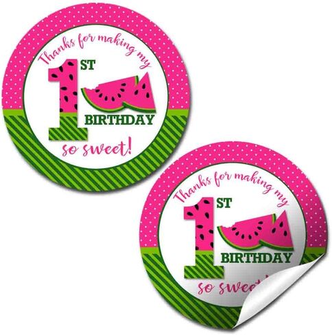 Pink Watermelon 1st Birthday Party Thank You Sticker Labels, 40 2" Party Circle Stickers by AmandaCreation, Great for Party Favors, Envelope Seals & Goodie Bags in Saudi Arabia