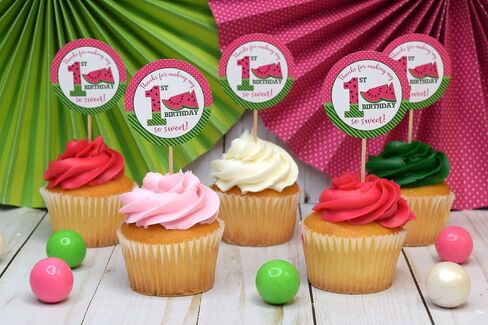 Pink Watermelon 1st Birthday Party Thank You Sticker Labels, 40 2" Party Circle Stickers by AmandaCreation, Great for Party Favors, Envelope Seals & Goodie Bags in Saudi Arabia