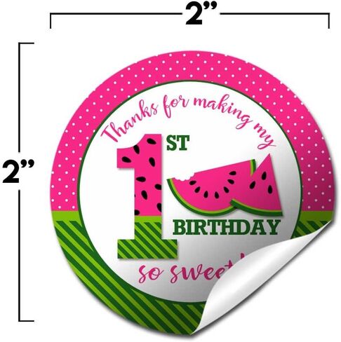 Pink Watermelon 1st Birthday Party Thank You Sticker Labels, 40 2" Party Circle Stickers by AmandaCreation, Great for Party Favors, Envelope Seals & Goodie Bags in Saudi Arabia