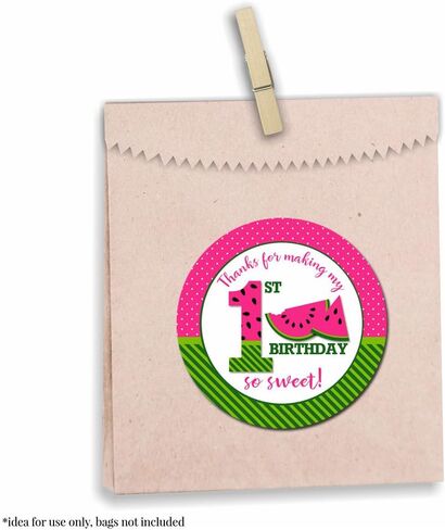 Pink Watermelon 1st Birthday Party Thank You Sticker Labels, 40 2" Party Circle Stickers by AmandaCreation, Great for Party Favors, Envelope Seals & Goodie Bags in Saudi Arabia