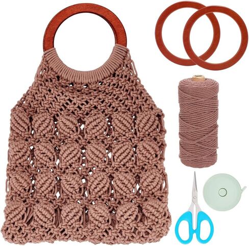 INFUNLY DIY Macrame Bag Kit Handwoven Macrame Kit for Adults Beginners Macrame Purse Kits Handmade Knotting Macrame Handbag Kit with Wooden Handle Cotton Cord for Starter Boho Gift in Saudi Arabia