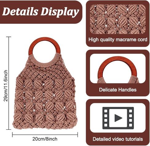 INFUNLY DIY Macrame Bag Kit Handwoven Macrame Kit for Adults Beginners Macrame Purse Kits Handmade Knotting Macrame Handbag Kit with Wooden Handle Cotton Cord for Starter Boho Gift in Saudi Arabia